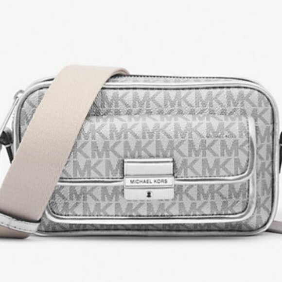 MICHAEL KORS Bradshaw Extra-Small Metallic Signature Logo Crossbody Bag (silver) - Picture 1 of 8